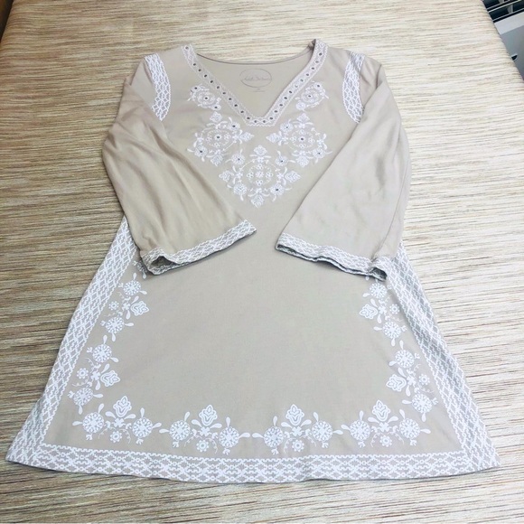 INC International Concepts Tan White Mosaic Print Tunic - Picture 2 of 16